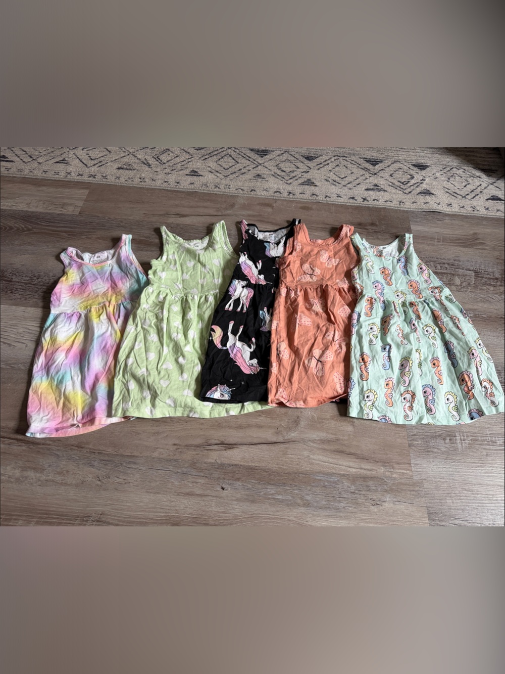 Girls Summer Dress Bundle - Pastel Tie-Dye, Mint, Unicorn & Coral Prints H&M
